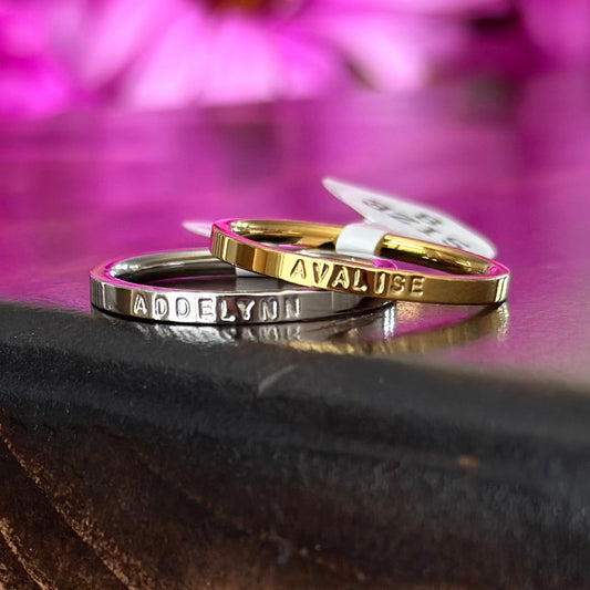 2mm Dainty Personalized Stackable Name Ring (Smaller Font)