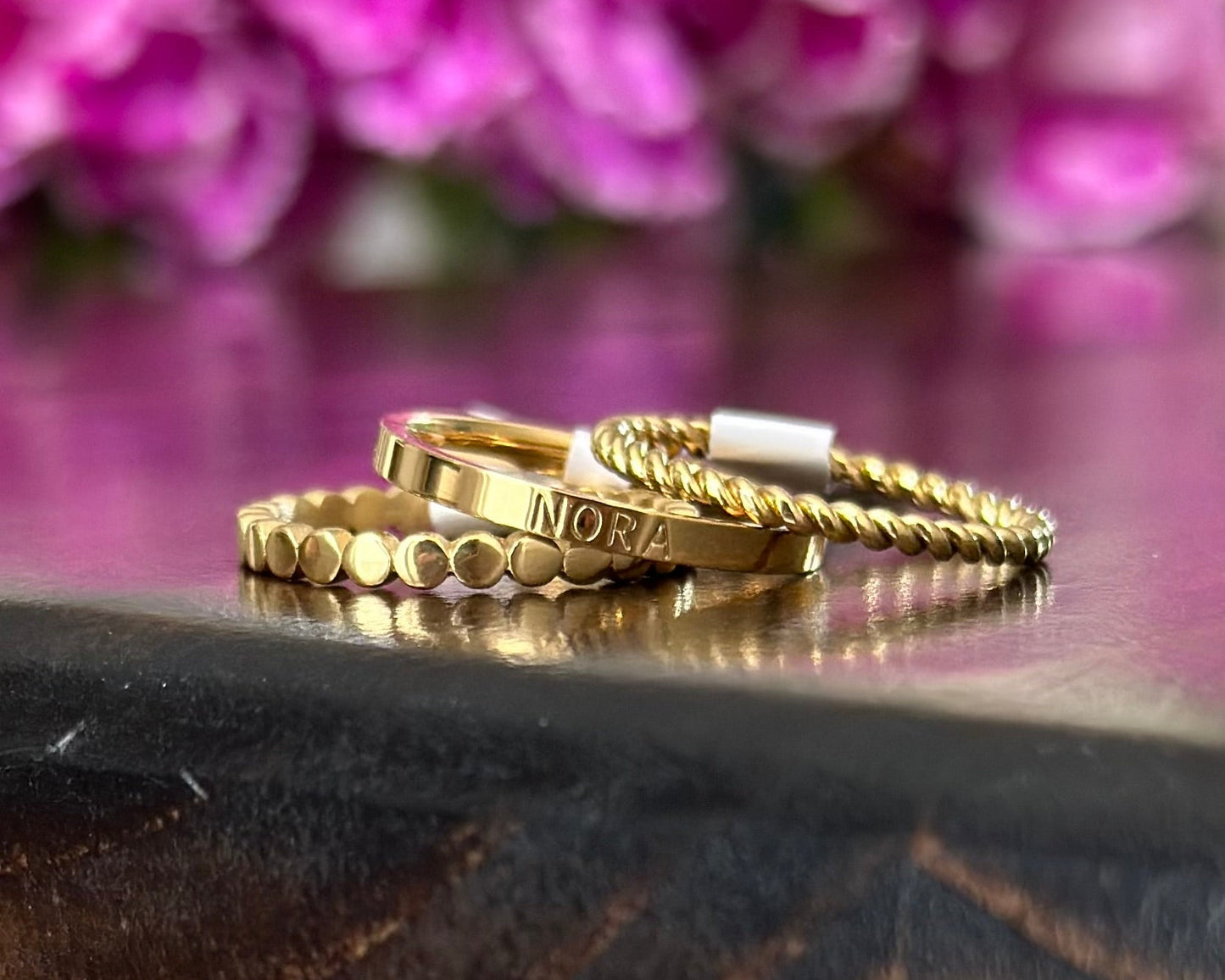 2mm Dainty Personalized Stackable Name Ring (Larger Font)