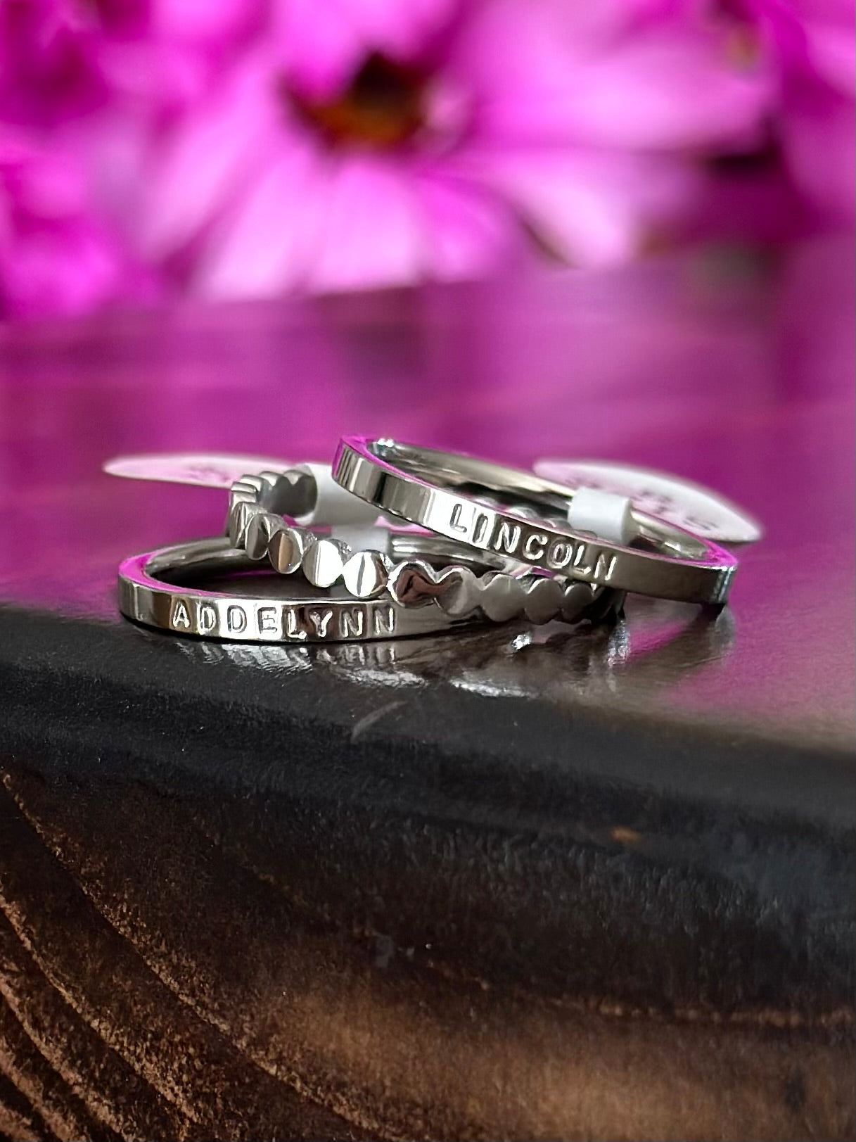 2mm Dainty Personalized Stackable Name Ring (Smaller Font)