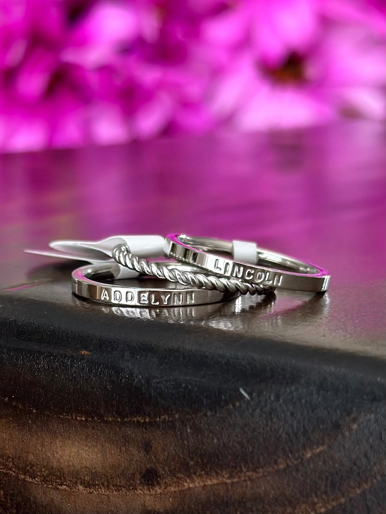 2mm Dainty Personalized Stackable Name Ring (Smaller Font)