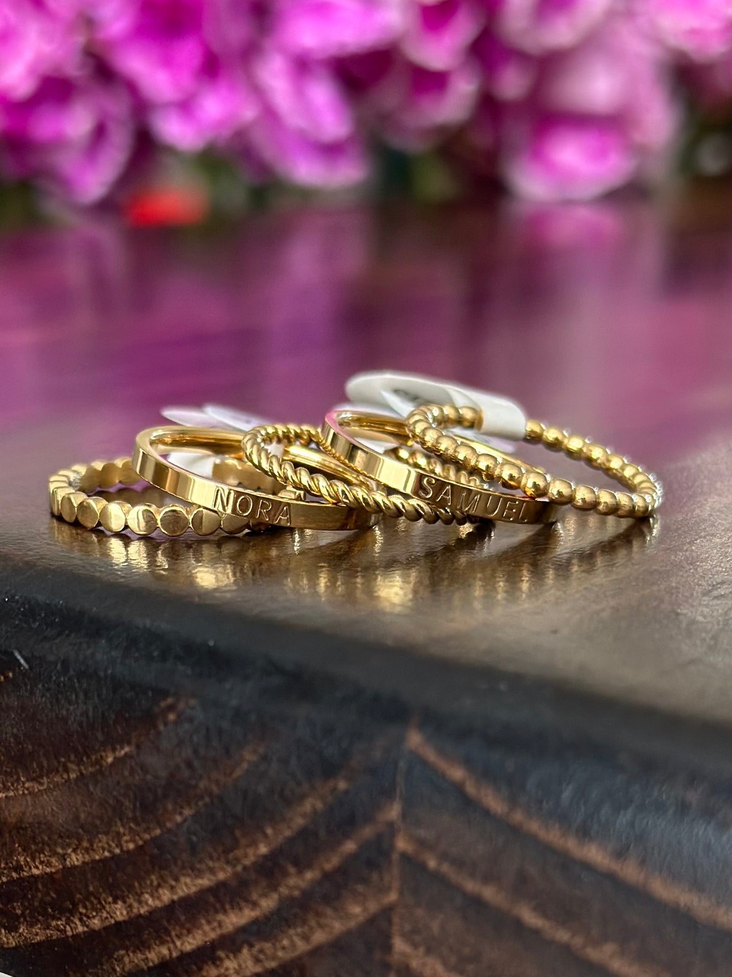 2mm Dainty Personalized Stackable Name Ring (Larger Font)
