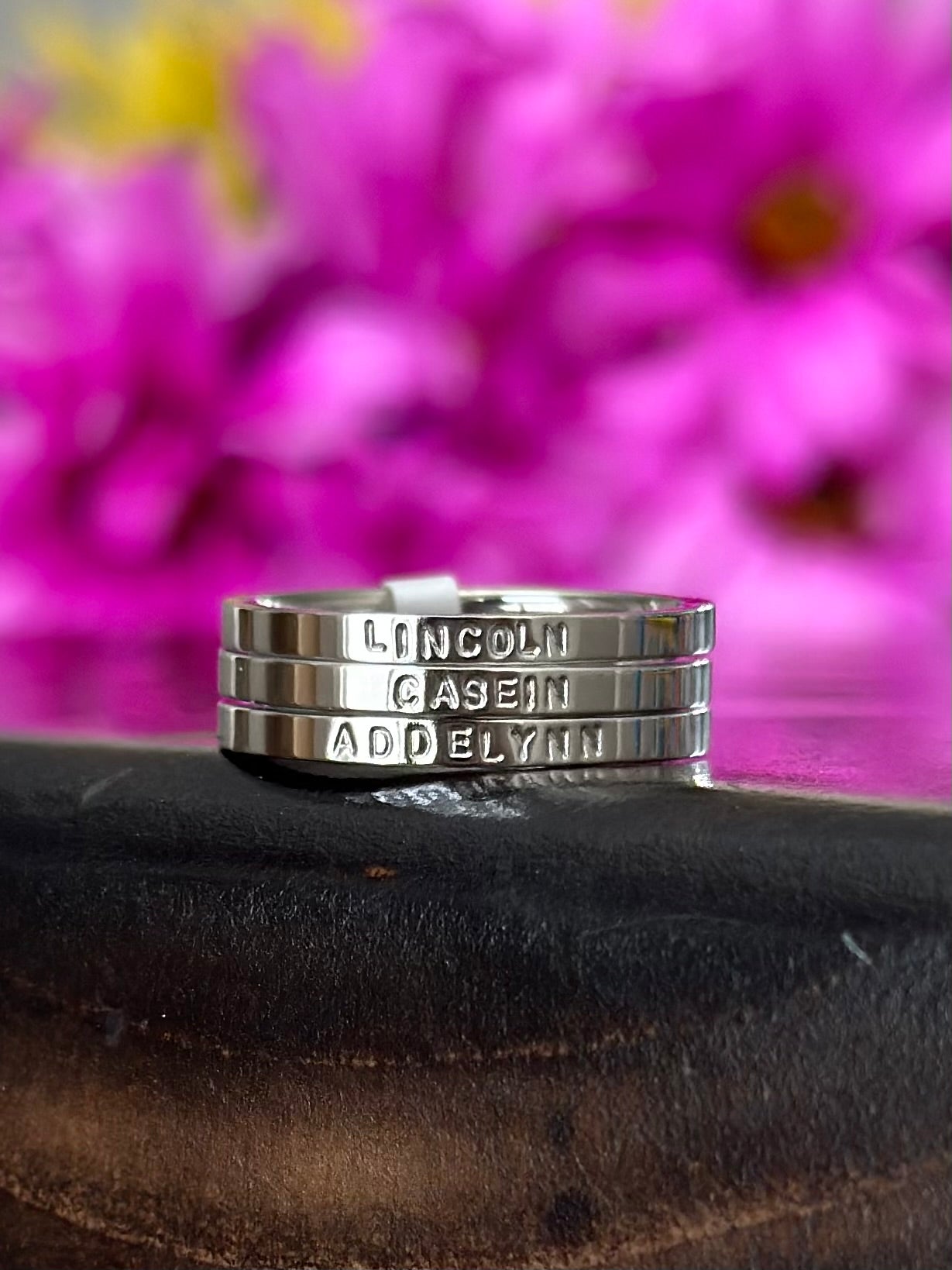2mm Dainty Personalized Stackable Name Ring (Smaller Font)