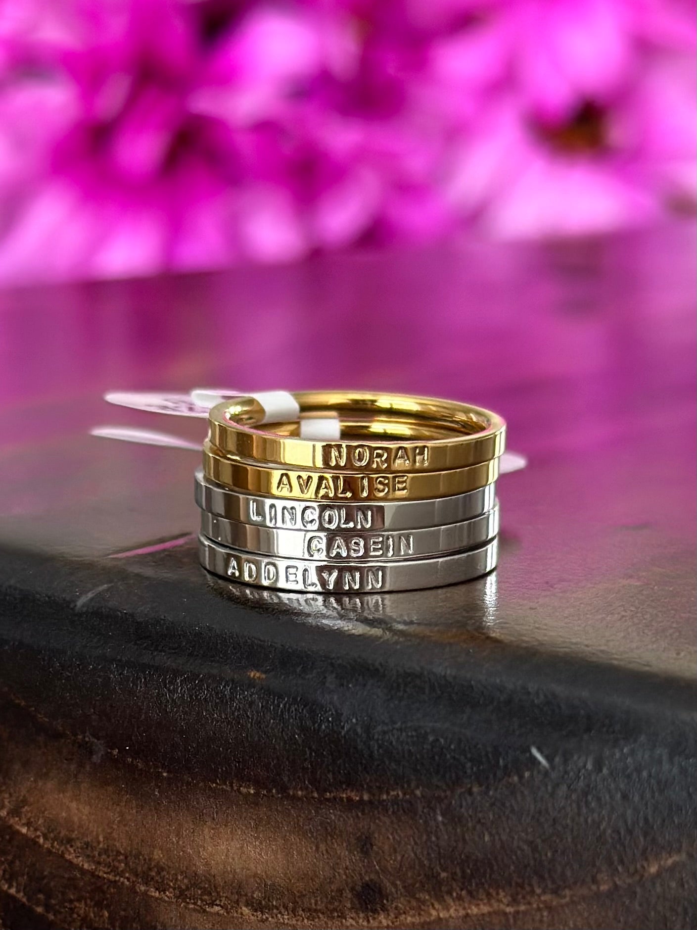 2mm Dainty Personalized Stackable Name Ring (Smaller Font)