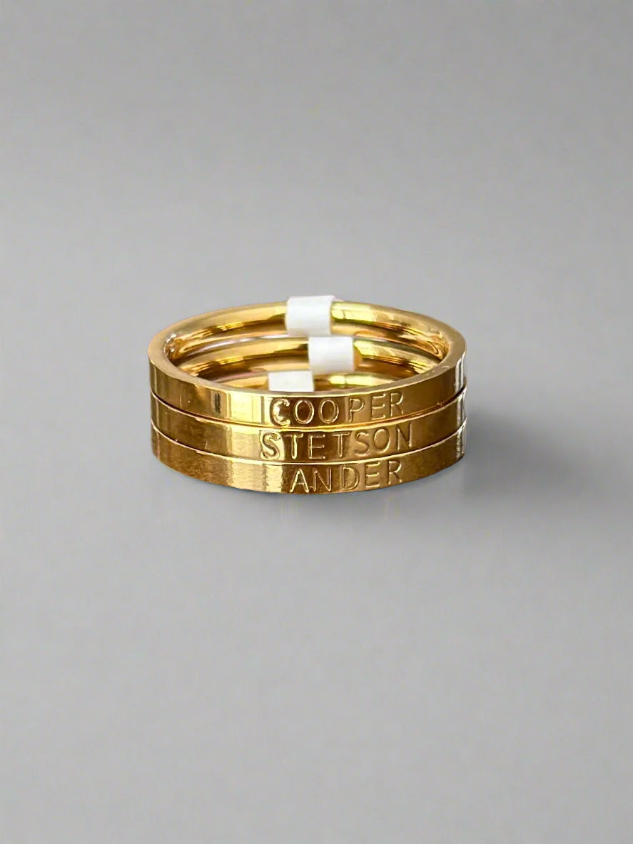 2mm Dainty Personalized Stackable Name Ring (Larger Font)