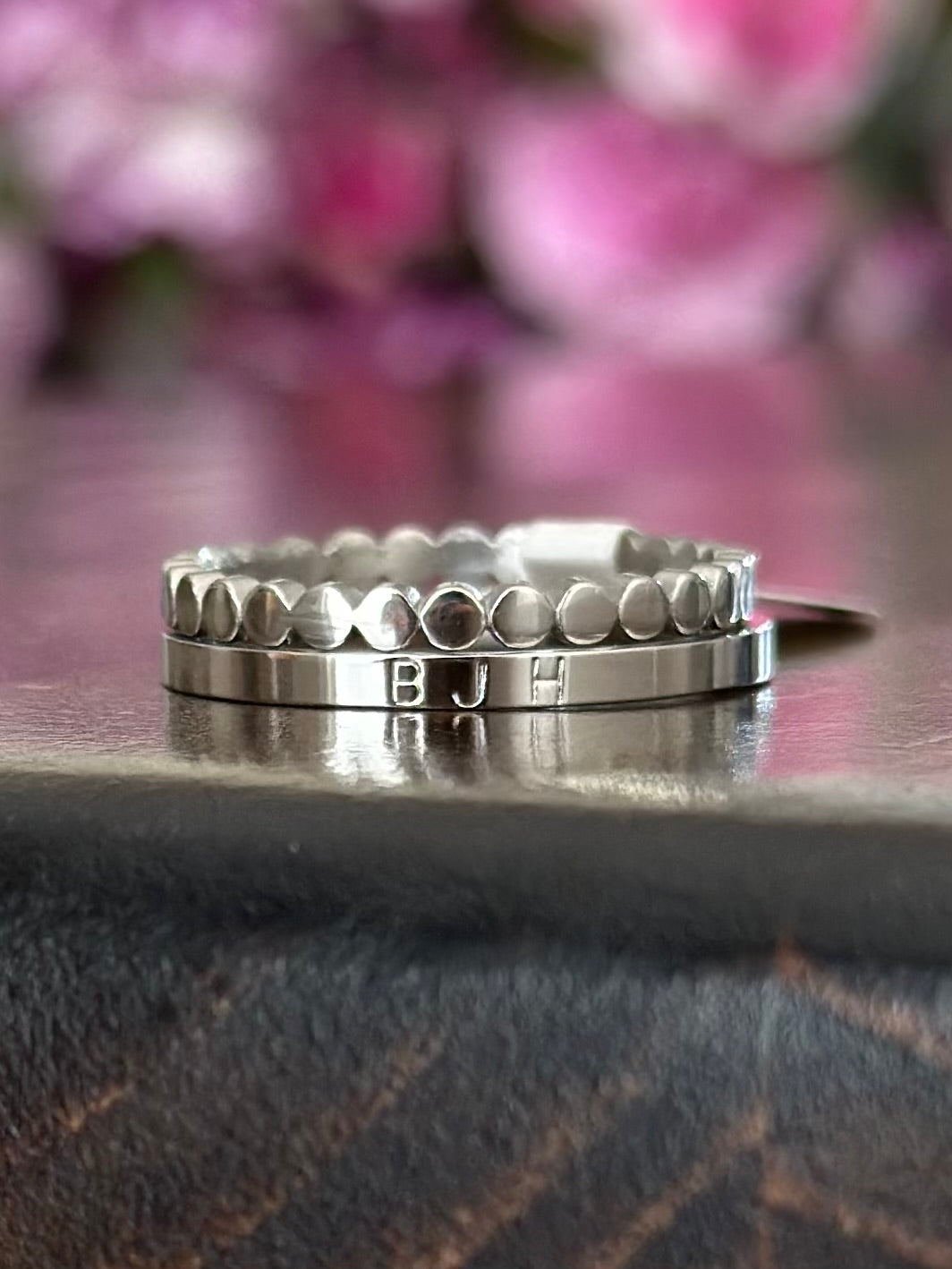 2mm Dainty Personalized Stackable Name Ring (Larger Font)